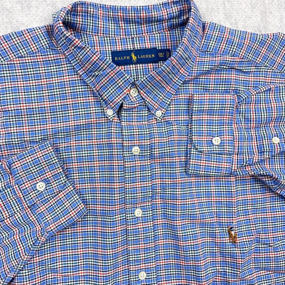 Ralph Lauren Oxford‎ Shirt Men 2XLT Blue Red Plaid Button Up OCBD Flesh Pony